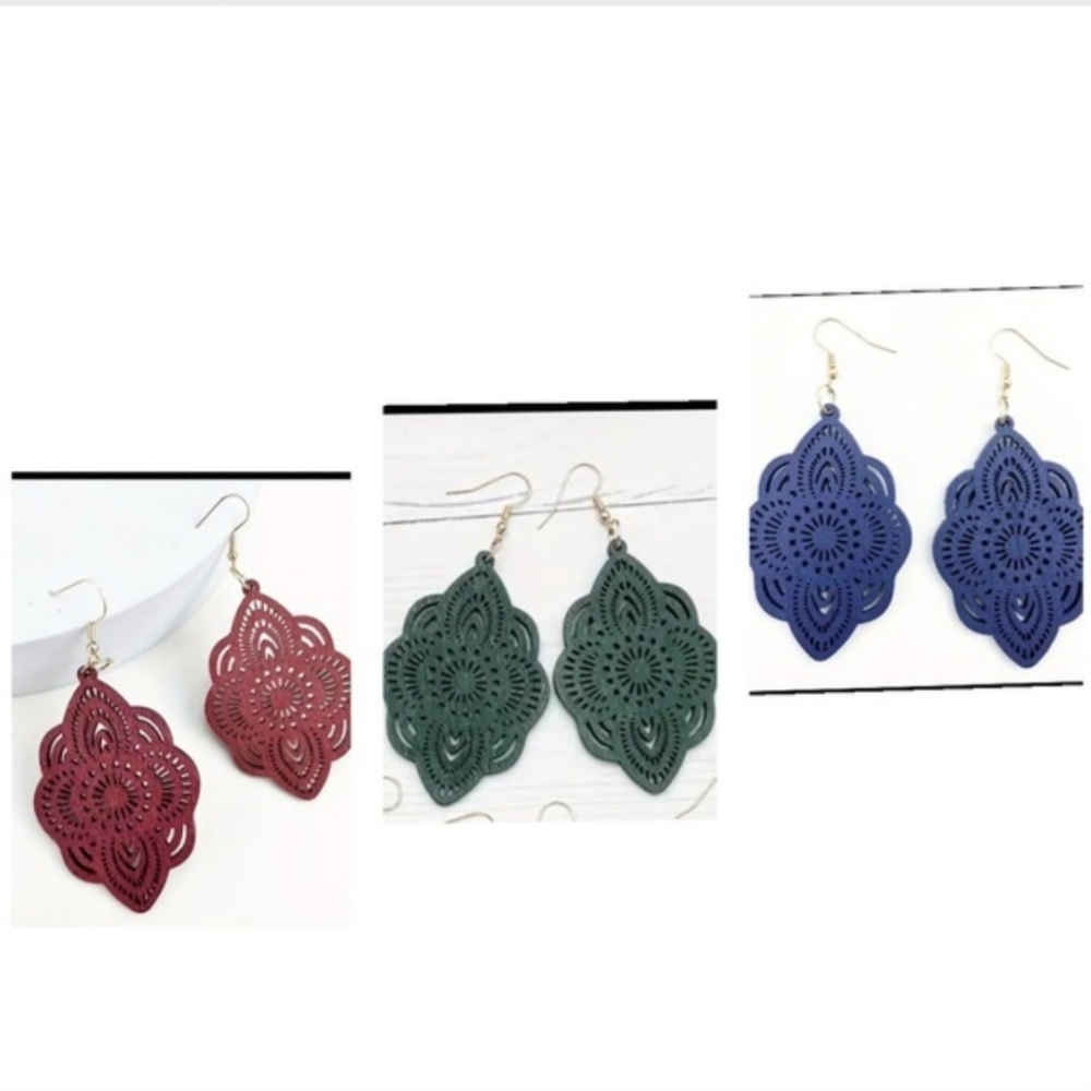 ✨ Boho Chic Laser-Cut Filigree Wooden Statement Earrings ✨